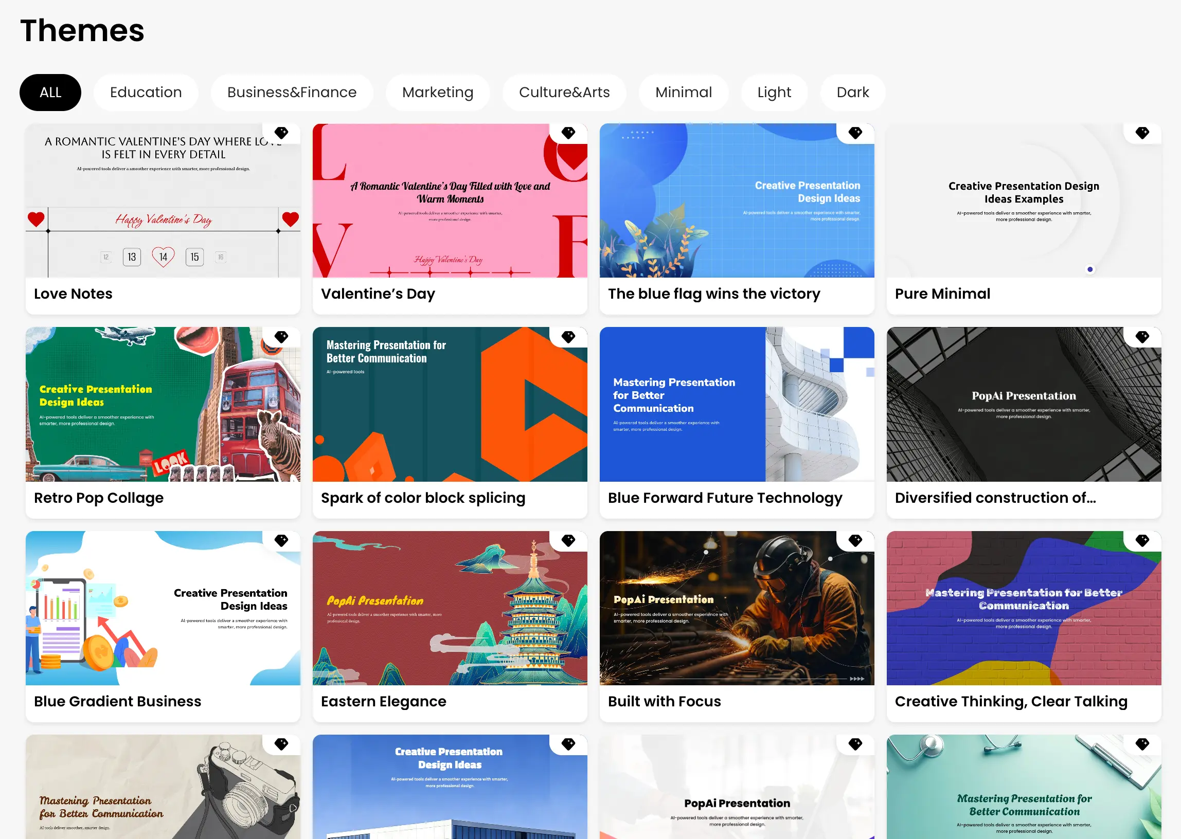 Template gallery for AI PPT maker