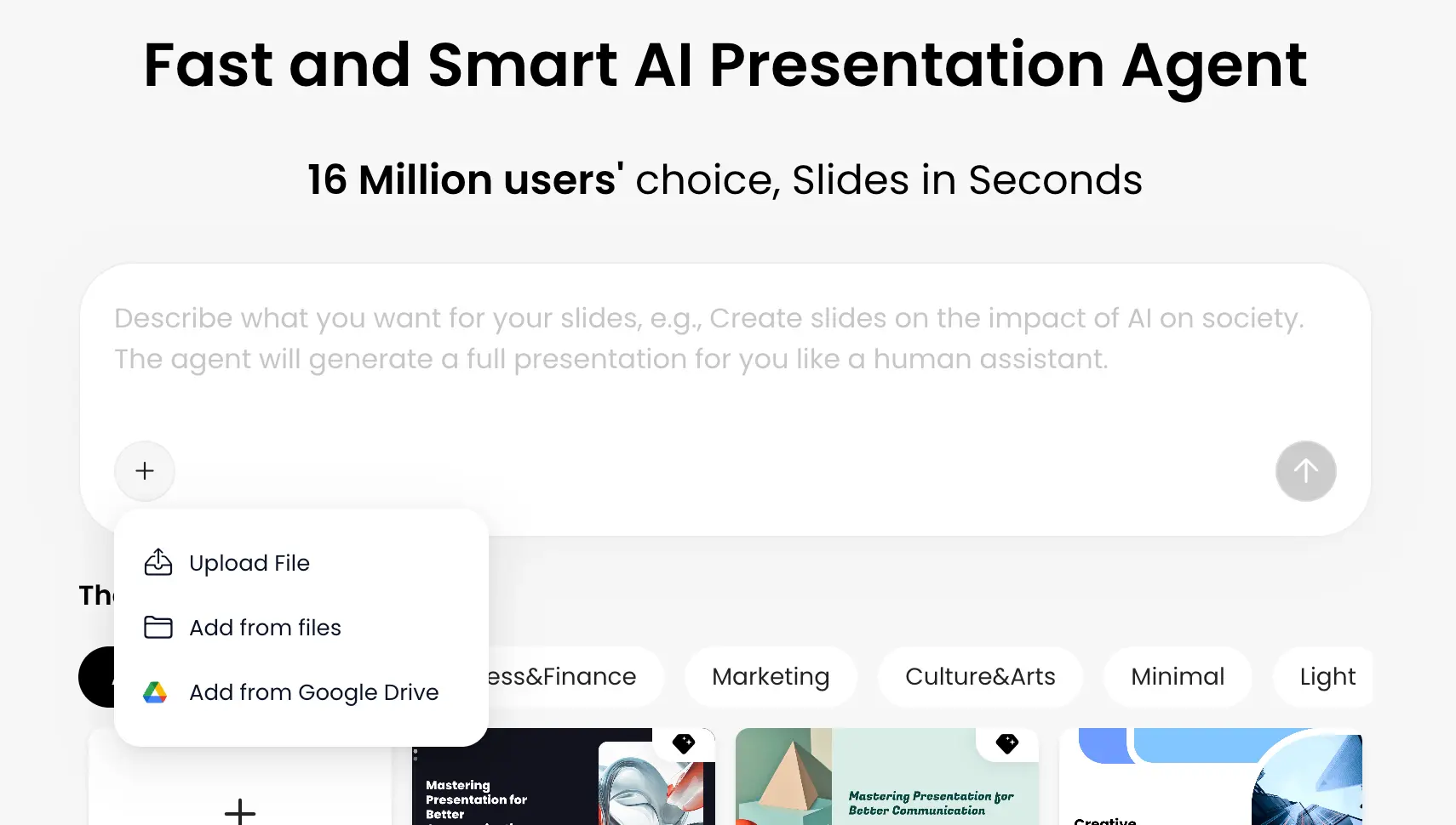 Prompt or file upload for AI PowerPoint