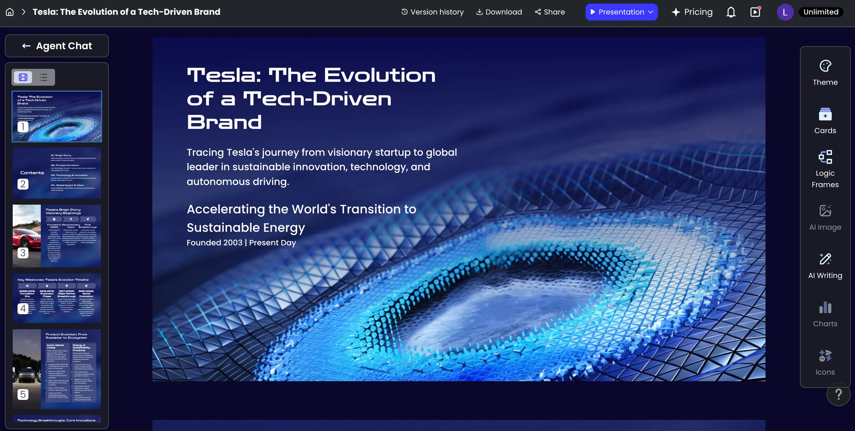 Business and pitch deck AI presentation example