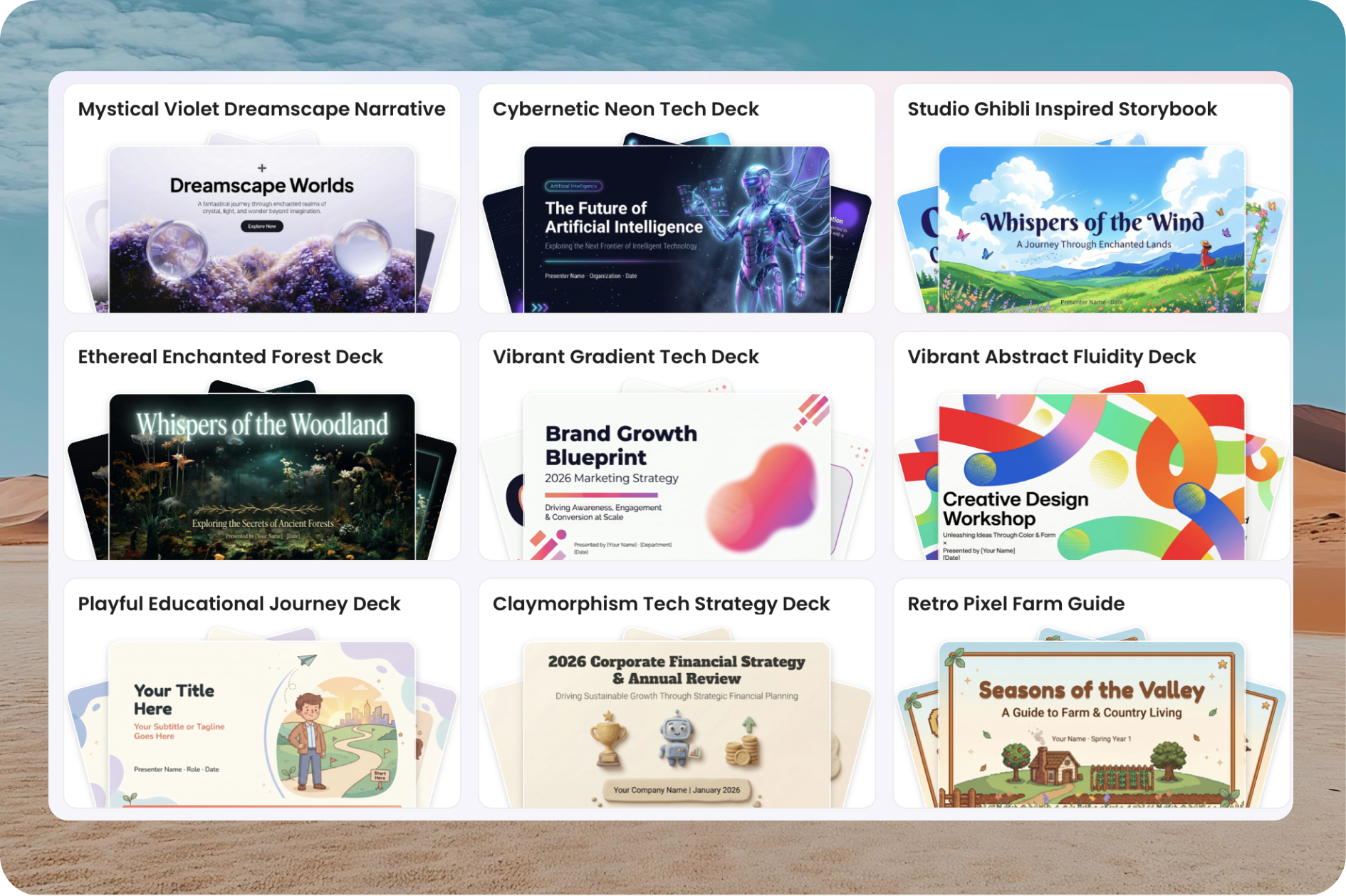 Template gallery for AI PPT maker