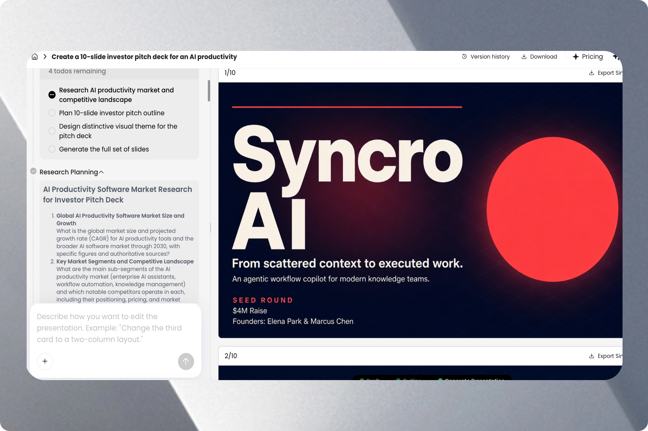 Business Presentations and Pitch Decks example