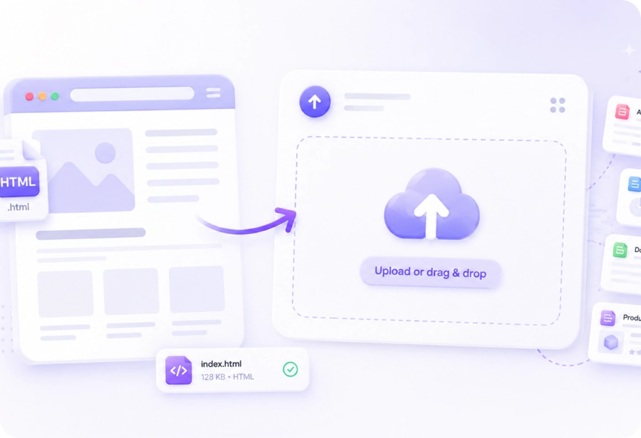 Select and upload an HTML or HTM file for AI slide conversion