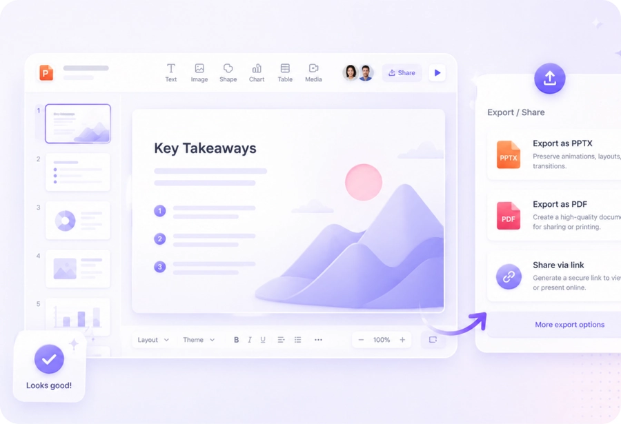 Review and export a presentation created from HTML content