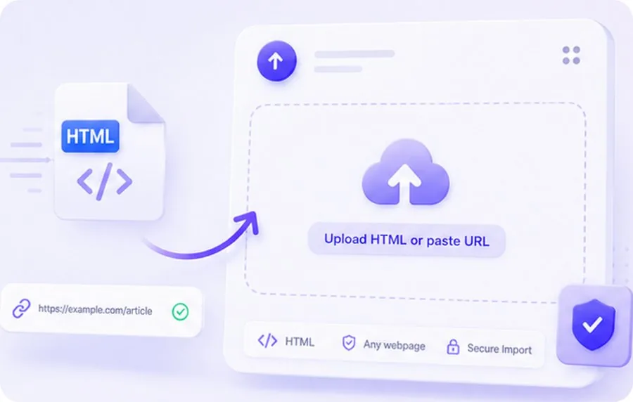 اختيار ورفع مستند HTML لتحويله إلى شرائح بالذكاء الاصطناعي