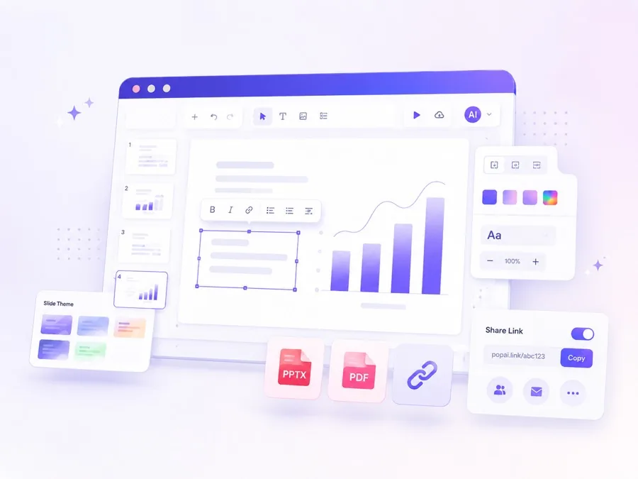 Edit and export AI-generated slides as PPTX or PDF