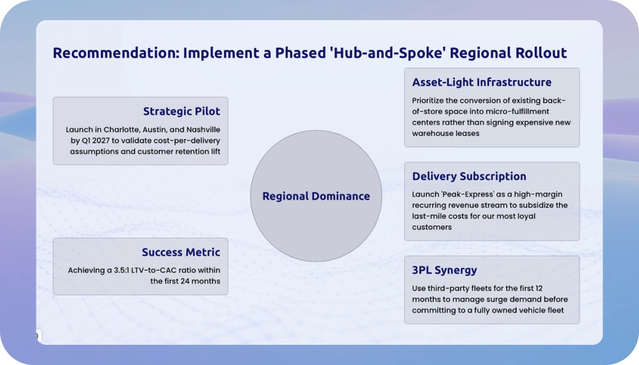 Business presentation slide showing a recommended solution