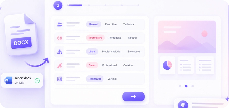 AI analyzing Word content and generating slide outline
